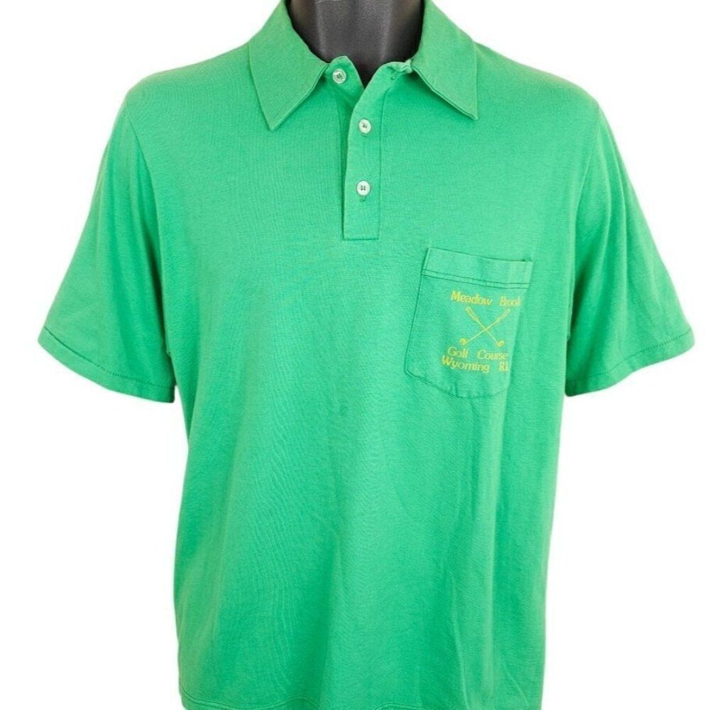 Vintage Meadow Brook Golf Club Polo Shirt Mens Size Medium Green Made In USA